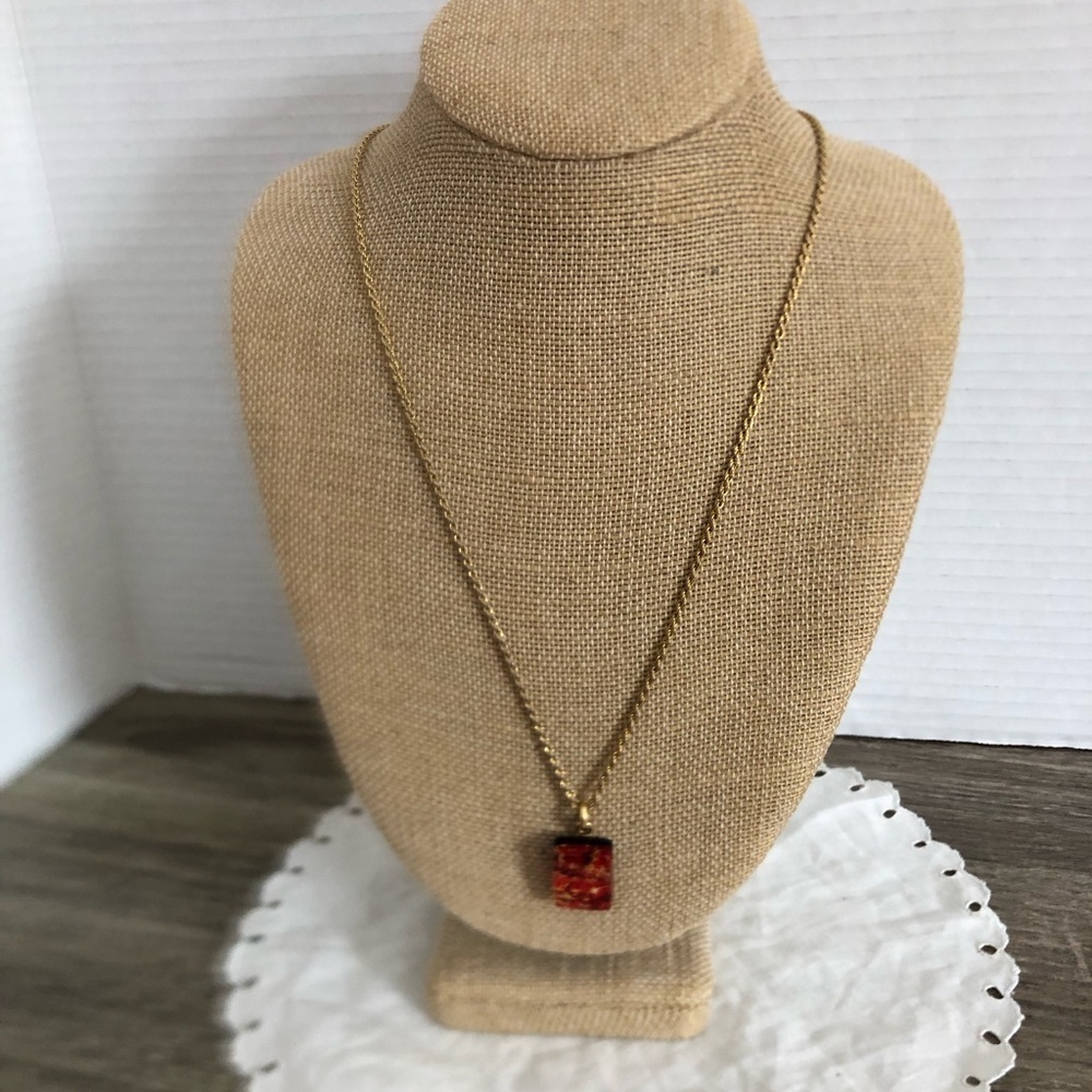 Vtg Gold Chain with Blown Glass Pendant